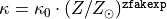 \kappa=\kappa_0\cdot(Z/Z_{\odot})^{\mathtt{zfakexp}}